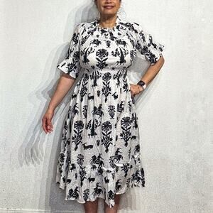 Guadalupe Inaya White 100% Cotton Midi Dress Sz L NWT